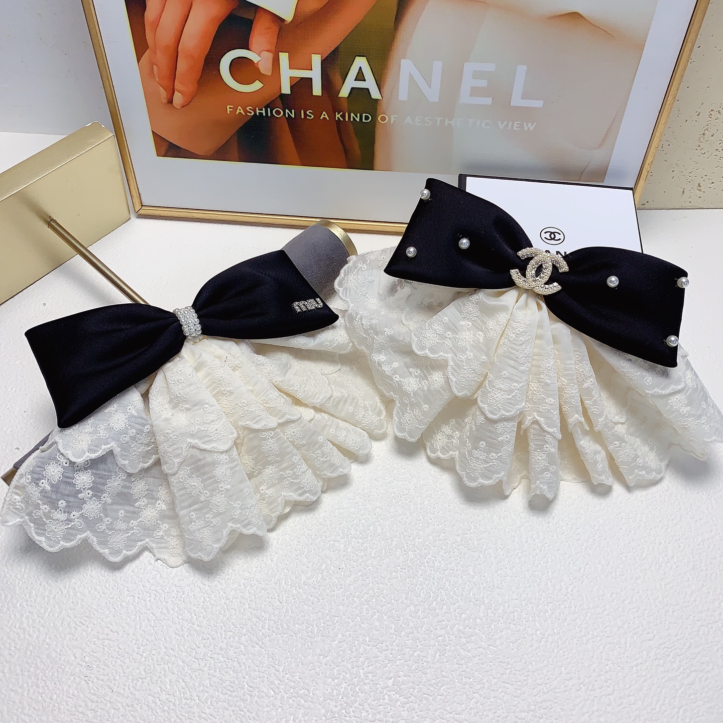 Chanel pinza de pelo, pinza de resorte con encaje y flores, elegante y versátil, imprescindible para chicas, estilo soc…