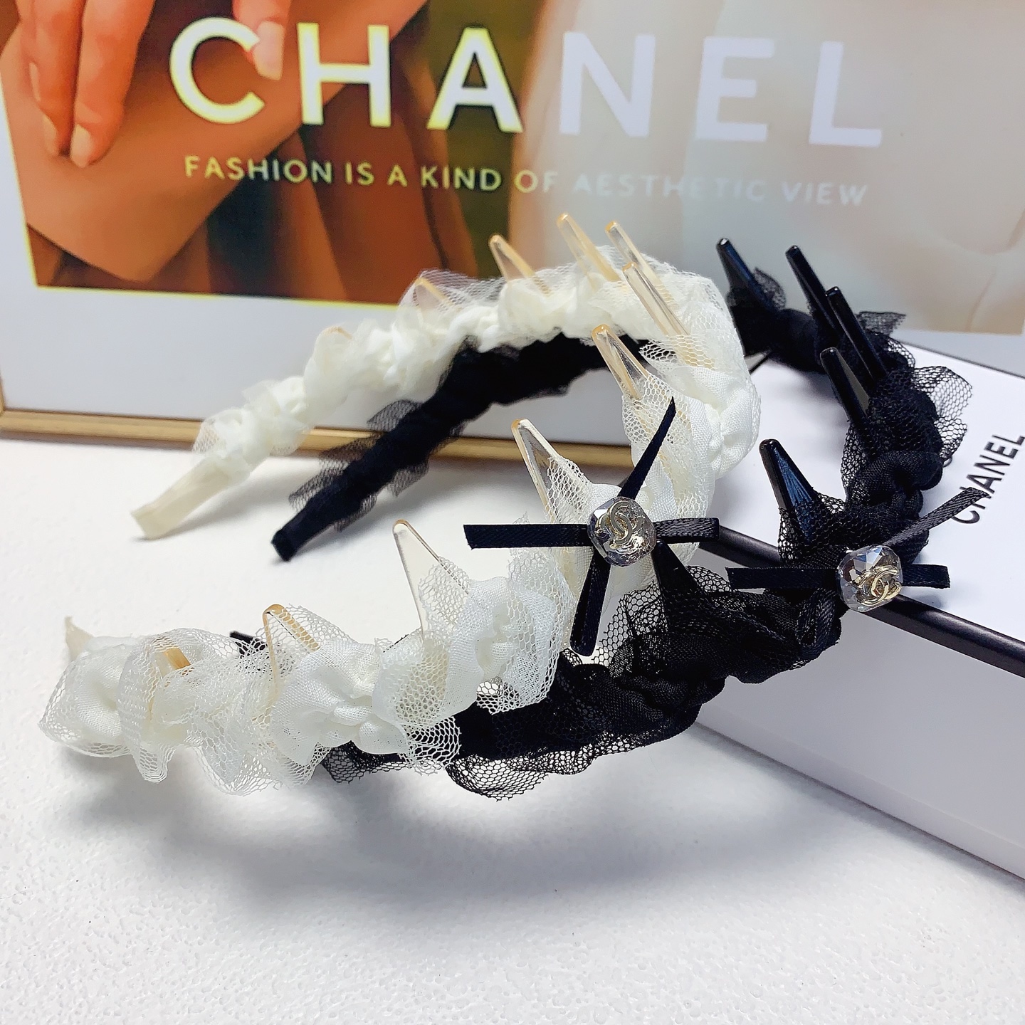 Chanel diadema con dientes de hilo antideslizantes estilo lujoso diadema elegante y versátil imprescindible para hadas …