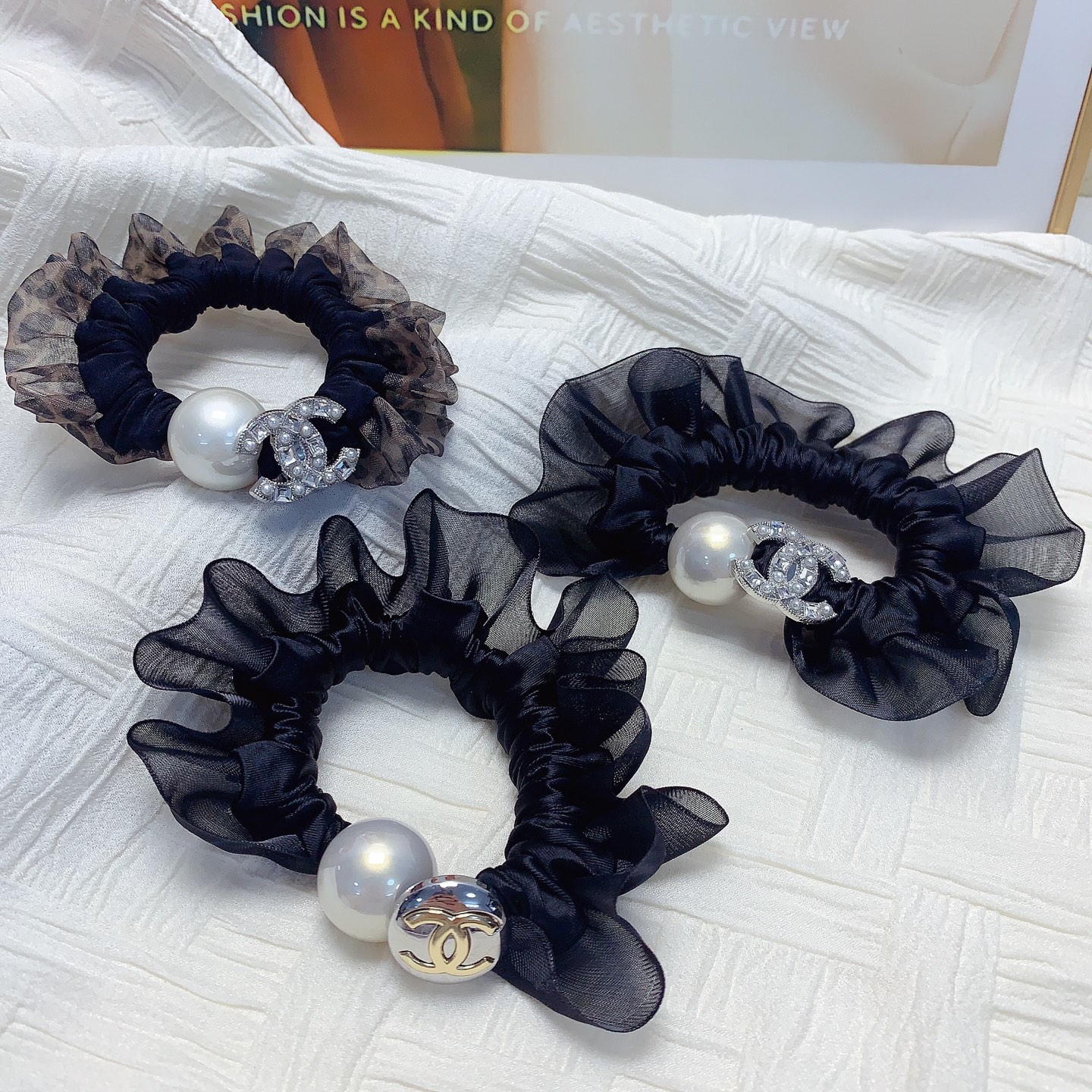 Chanel pequeño, goma de Chanel, goma de organza para el cabello, lazo grande, pequeño accesorio diario exquisito, elega…