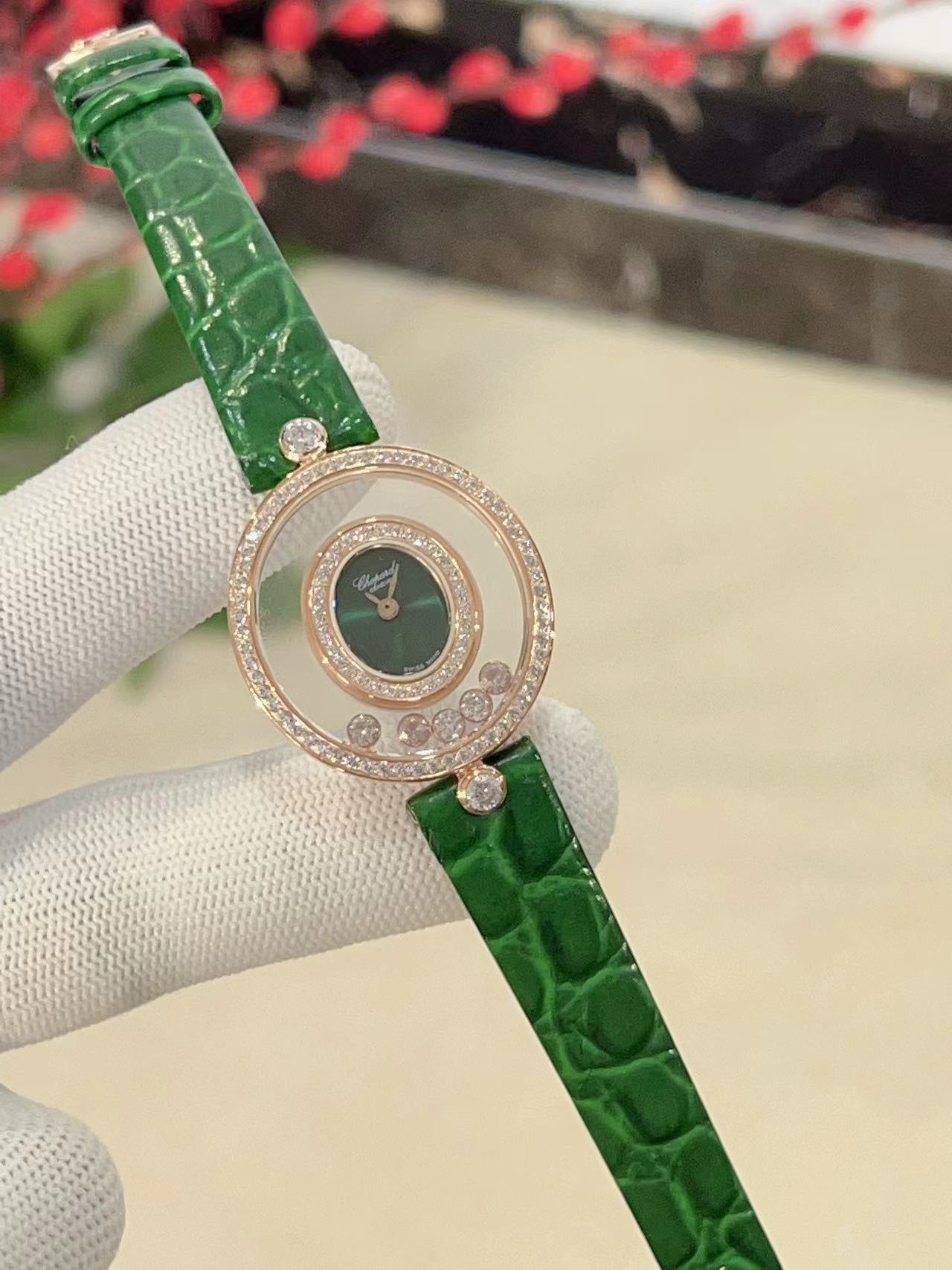 萧邦-Chopard新增最新绿表盘HAPPYDIAMONDS系列快乐钻椭圆形腕表蓝宝石玻璃镜面原厂瑞士石