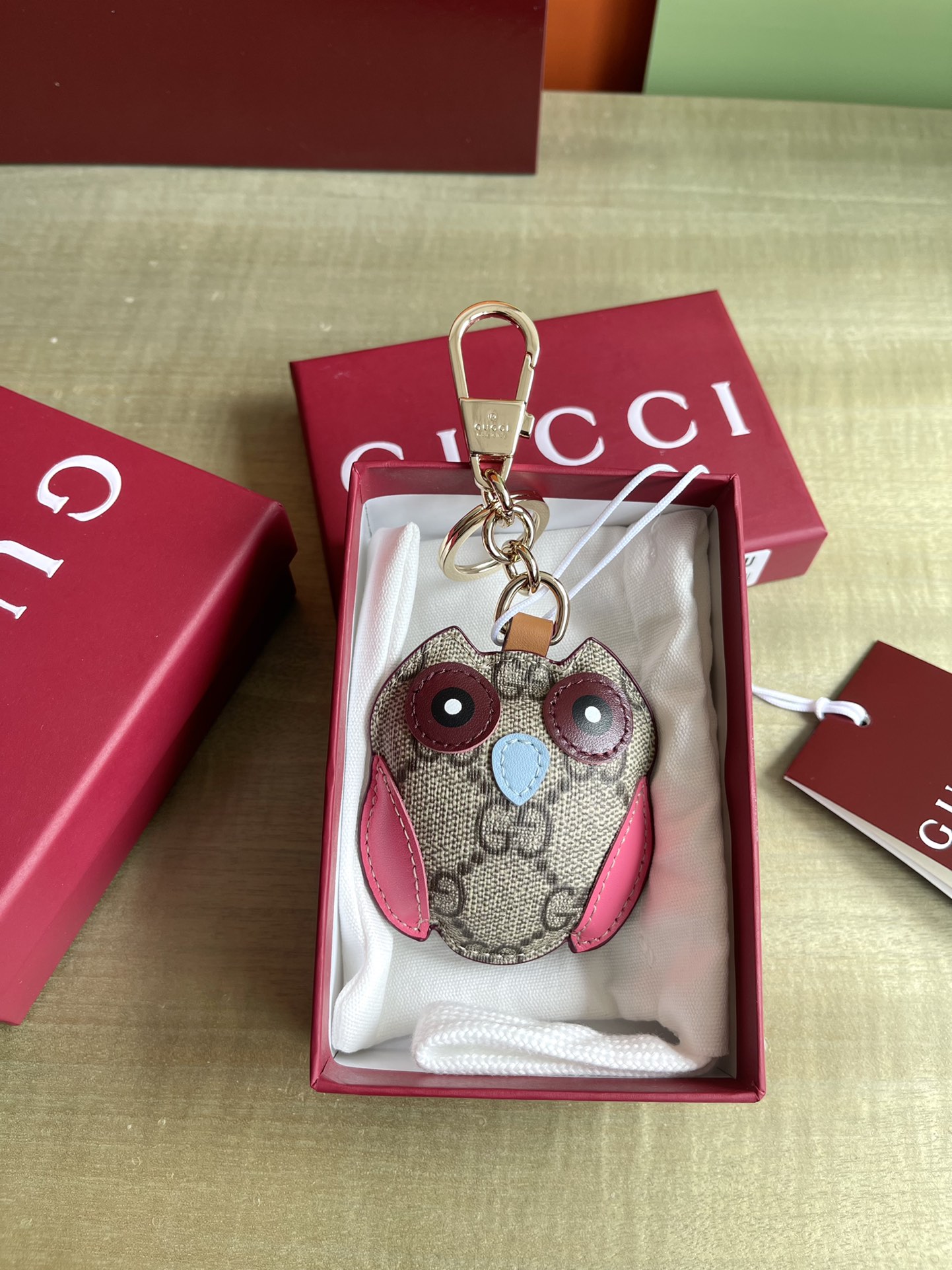 Gucci Beige/Dark Brown Coated Canvas Owl Bag Charm/Key Chain 821813 2 i1729401051 8066 0