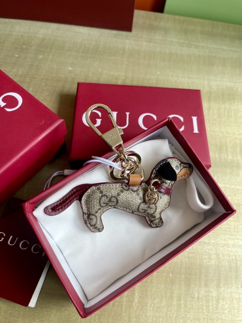 Gucci Emblem Dog Keychain Charm - Beige and Brown GG Canvas 1 Gucci Emblem Dog Keychain Charm - Beige and Brown GG Canvas