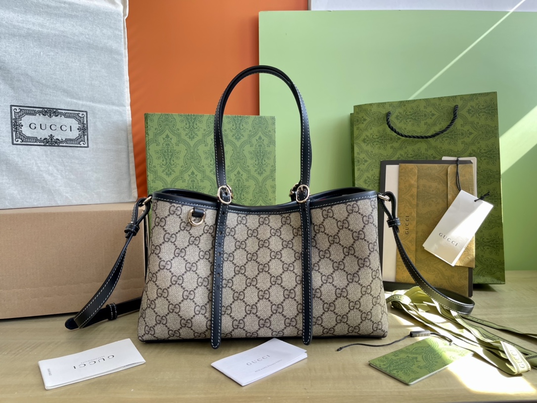 Gucci Emblem Petit Sac Fourre-Tout en Toile avec Motif Gucci, Beige et Marron