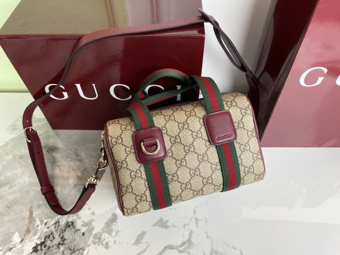 Gucci Mini Travel Bag, GG Print, Top Handle, Crossbody Strap - Stylish and Compact