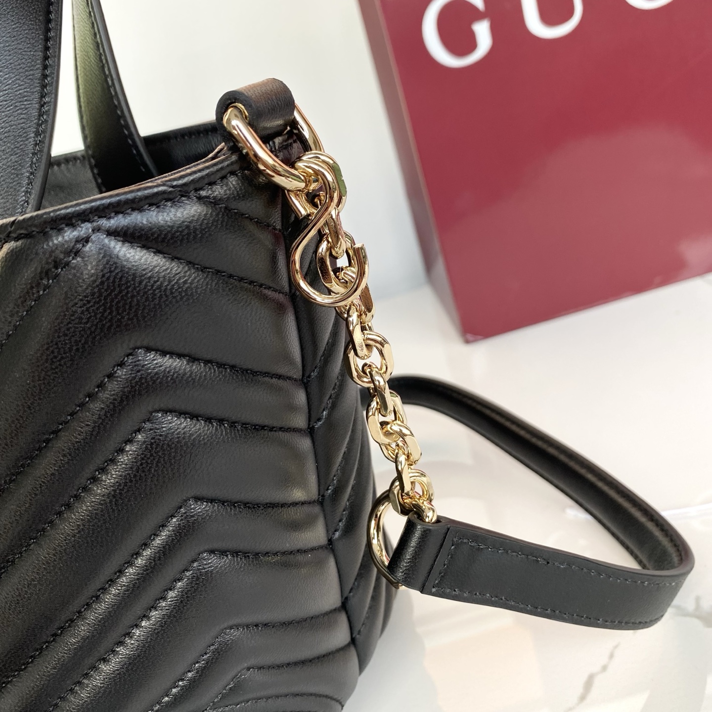 Gucci Marmont Mini Top Handle Bag - Black Chevron Leather Shoulder Bag 10 i1759912901107 8062 0 8