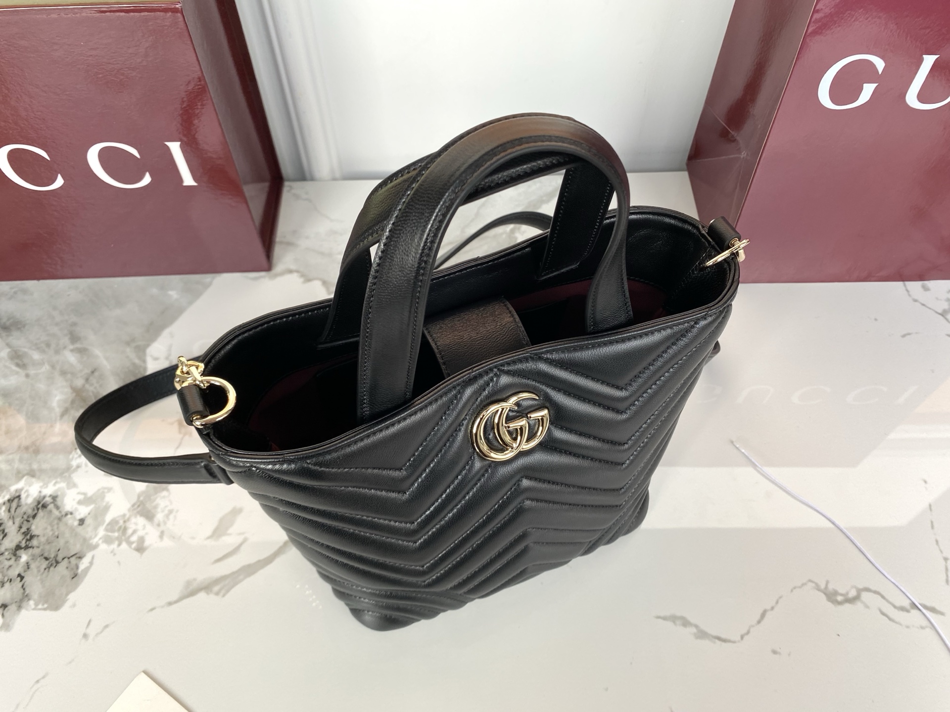 Gucci Marmont Mini Top Handle Bag - Black Chevron Leather Shoulder Bag 6 i1759912901328 9194 0 4