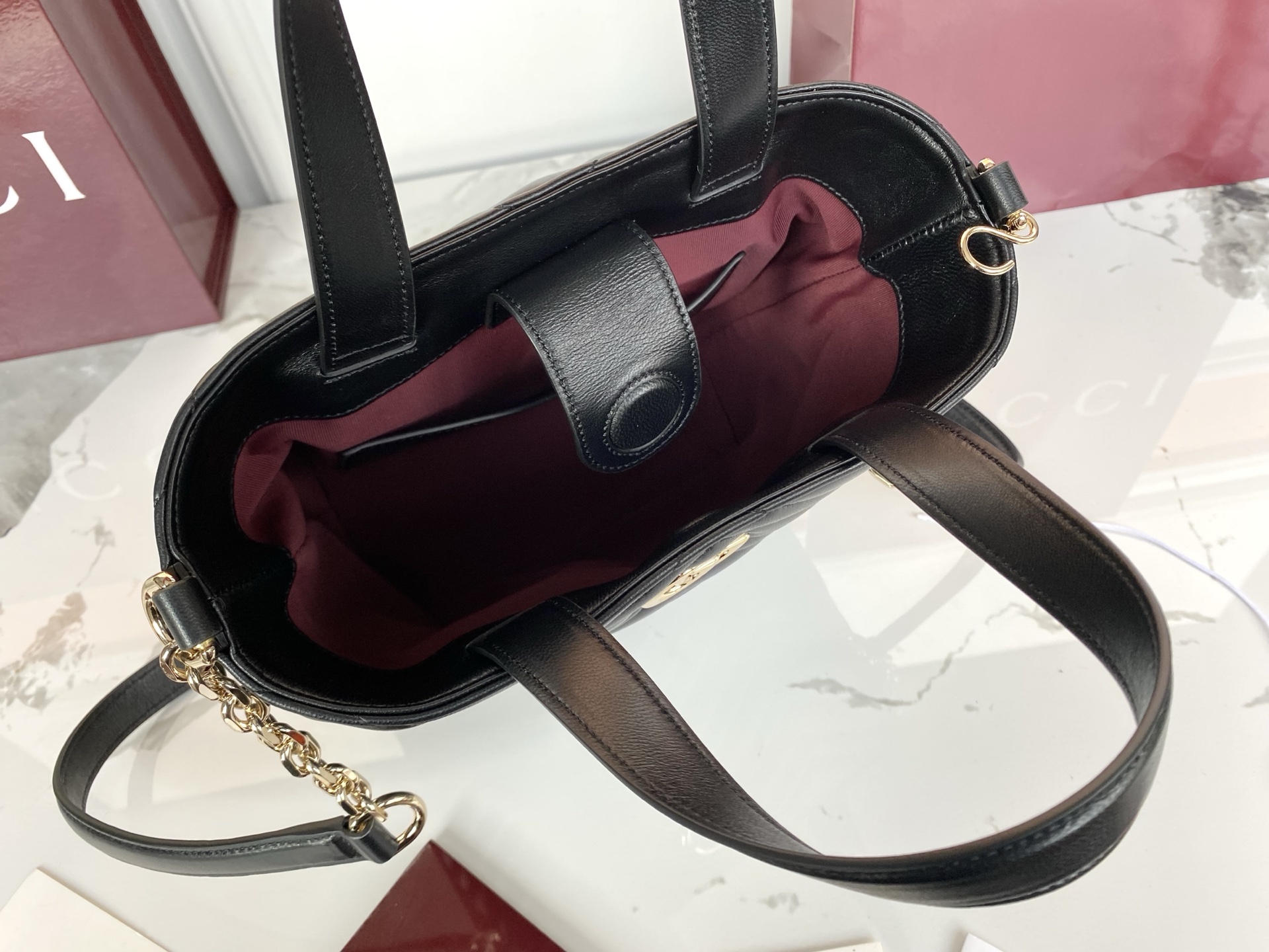 Gucci Marmont Mini Top Handle Bag - Black Chevron Leather Shoulder Bag 7 i1759912901360 9412 0 5