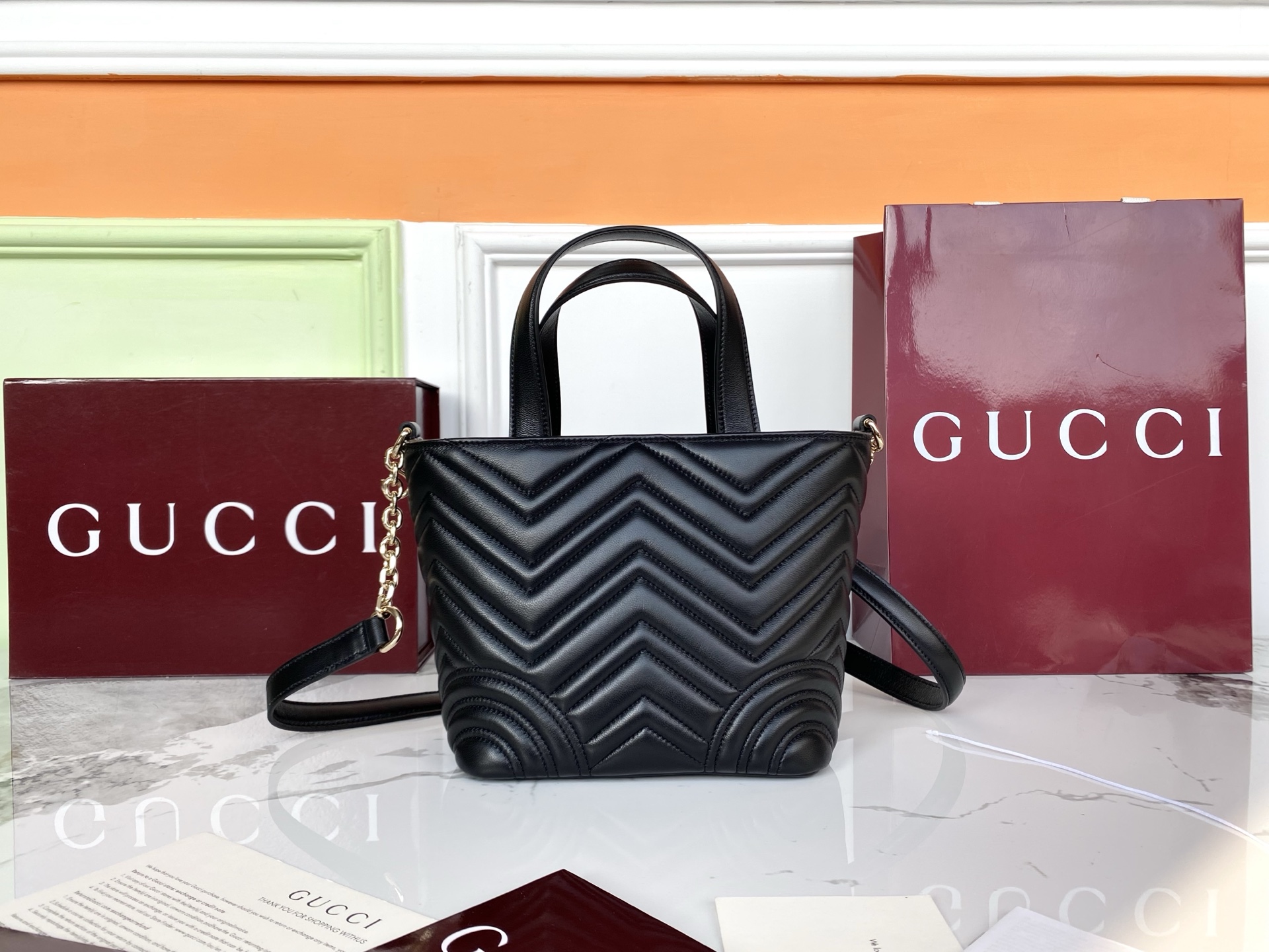 Gucci Marmont Mini Top Handle Bag - Black Chevron Leather Shoulder Bag 3 i1759912901380 5468 0 1
