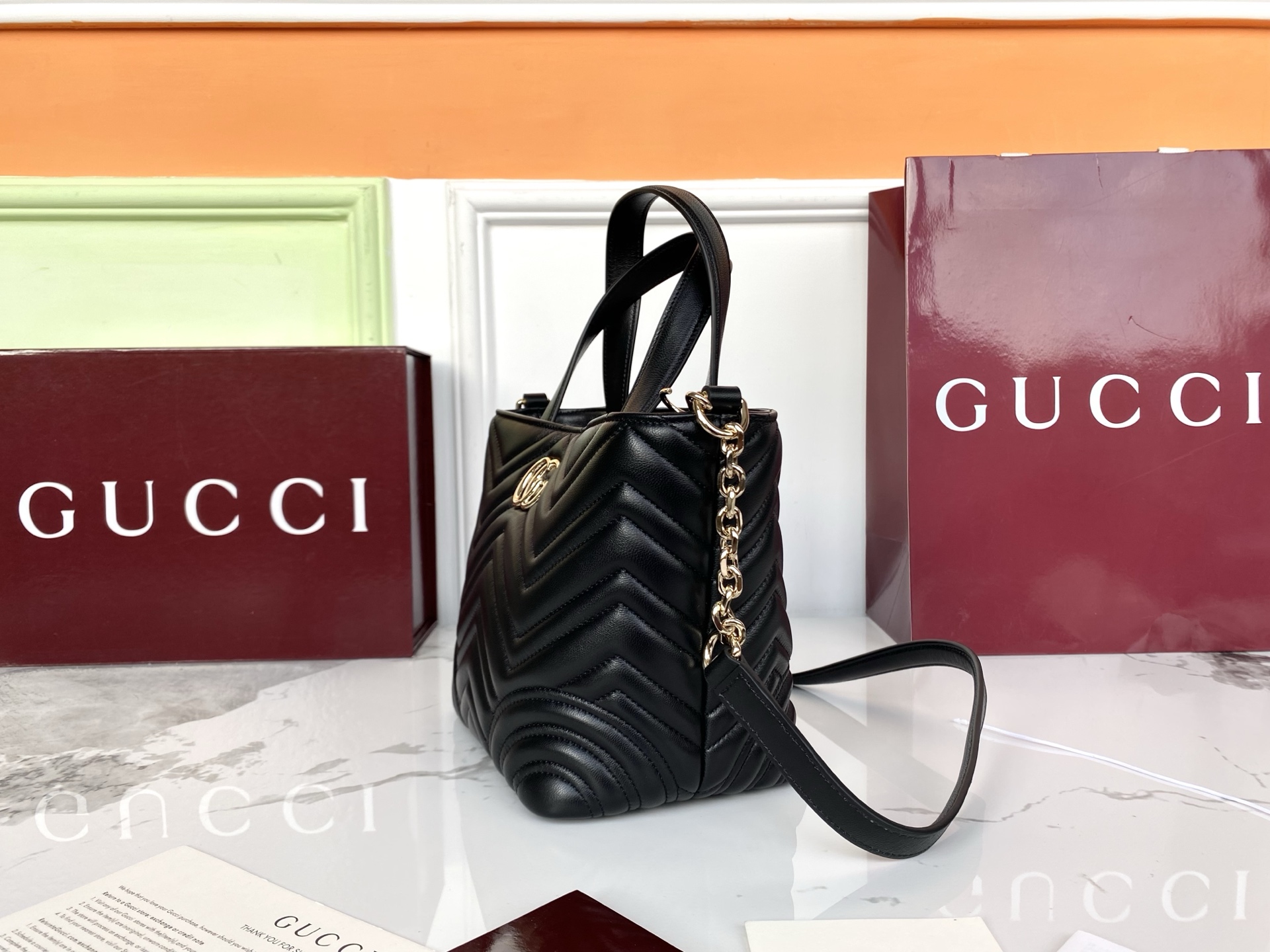 Gucci Marmont Mini Top Handle Bag - Black Chevron Leather Shoulder Bag 4 i1759912901396 9619 0 2