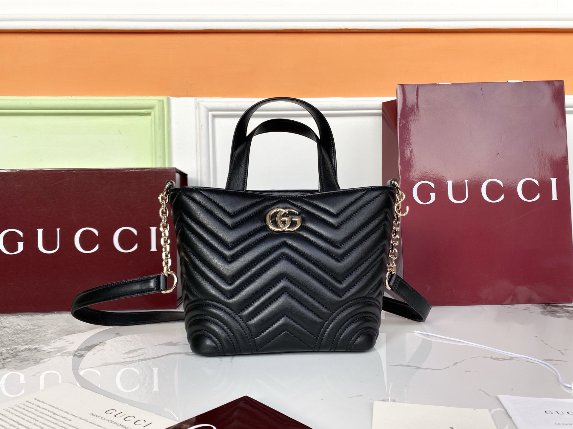 Gucci Marmont Mini Top Handle Bag - Black Chevron Leather Shoulder Bag 2 i1759912902665 4538 0 0