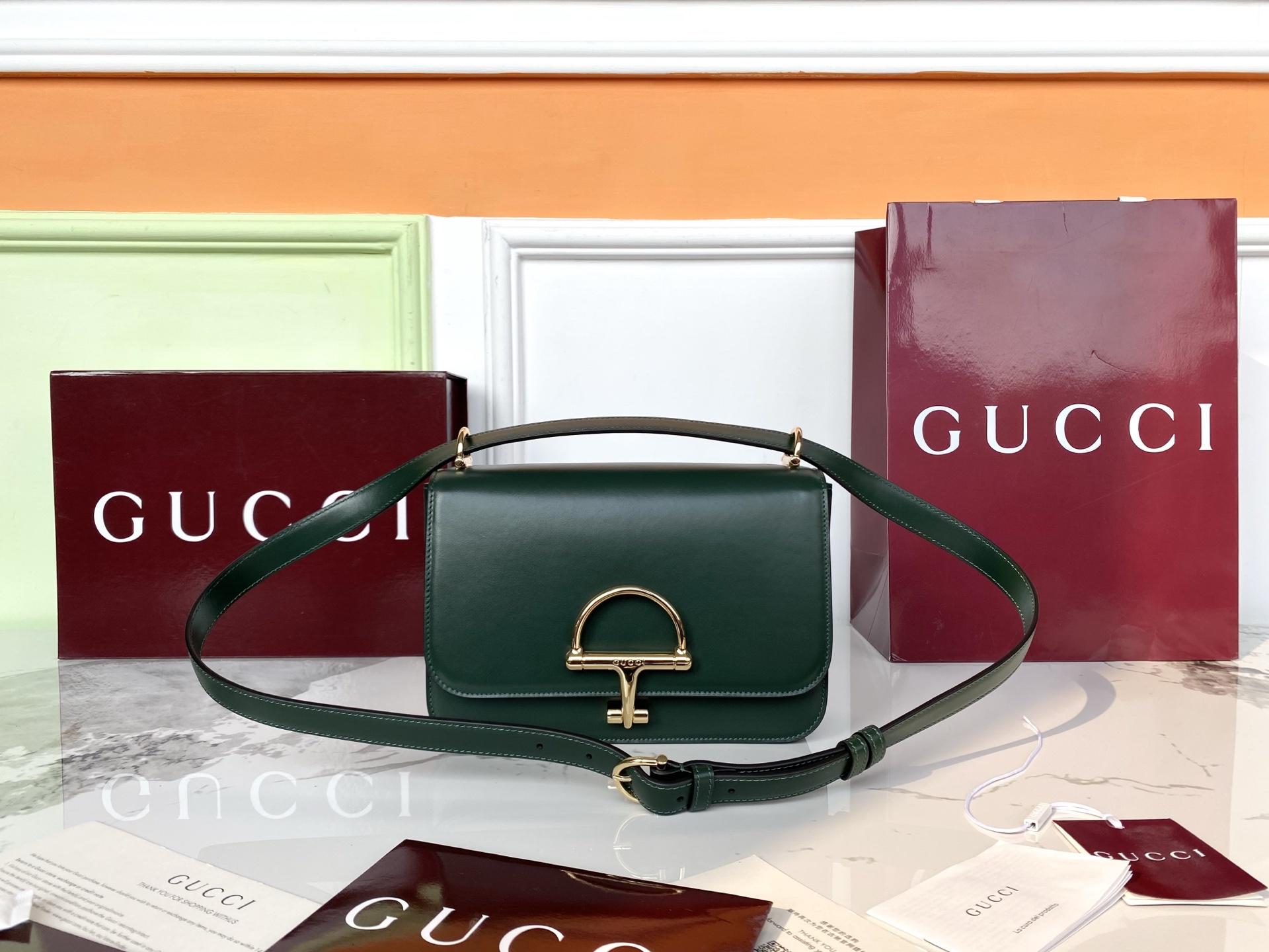 Gucci Horsebit 1955 Shoulder Bag Green Leather 22.5cm
