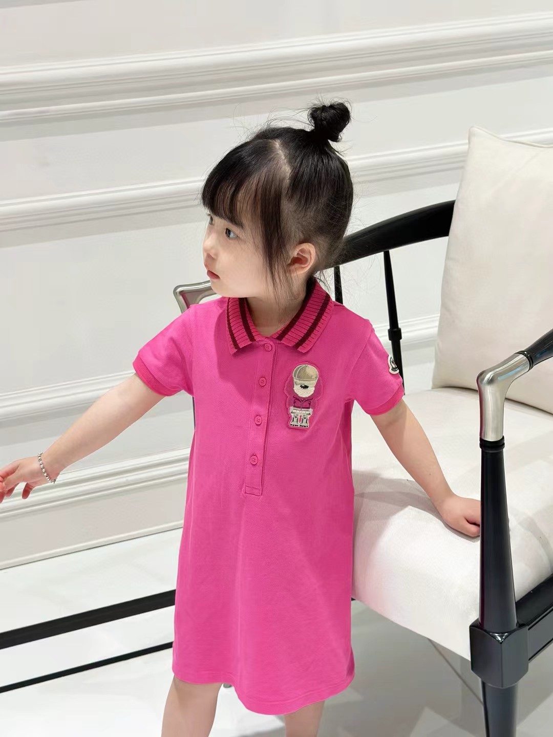 Vestido PoLo casual de color rosa con bordado, envío inmediato, tallas 100-160