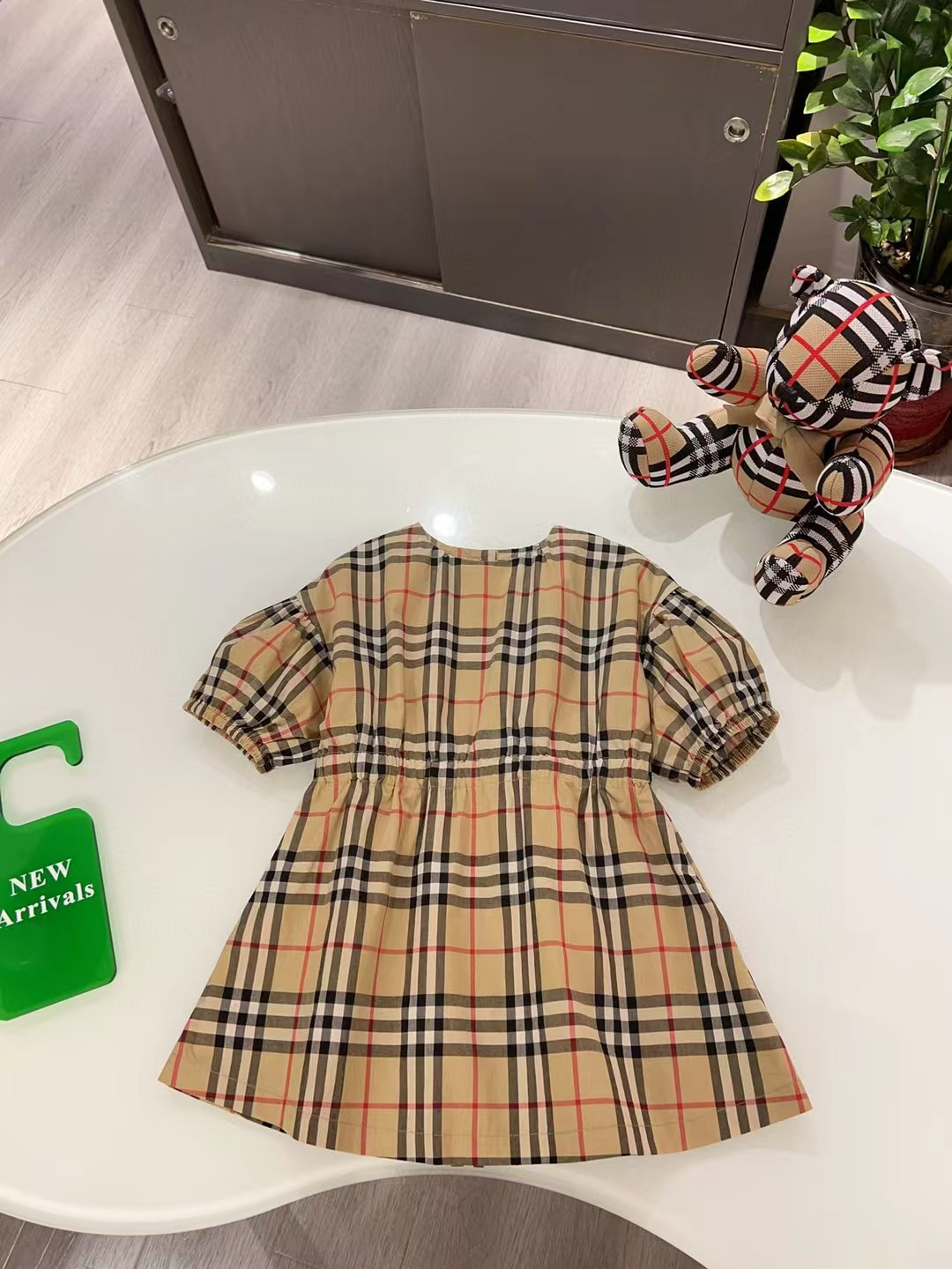 @156 boutique original custom plaid stretch cotton dress, elastic waist design, button closure at back, matched pattern…
