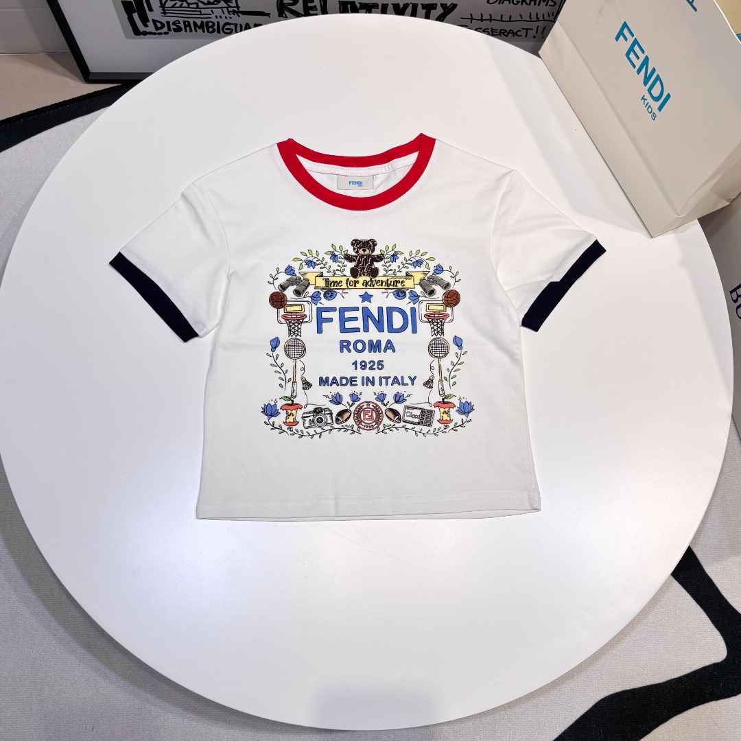Fendi Kids White Cotton T-Shirt with Logo Graphic Print - Sizes 100-150 10 o 1iv5bmd56t0f19tj13kj13us65v5