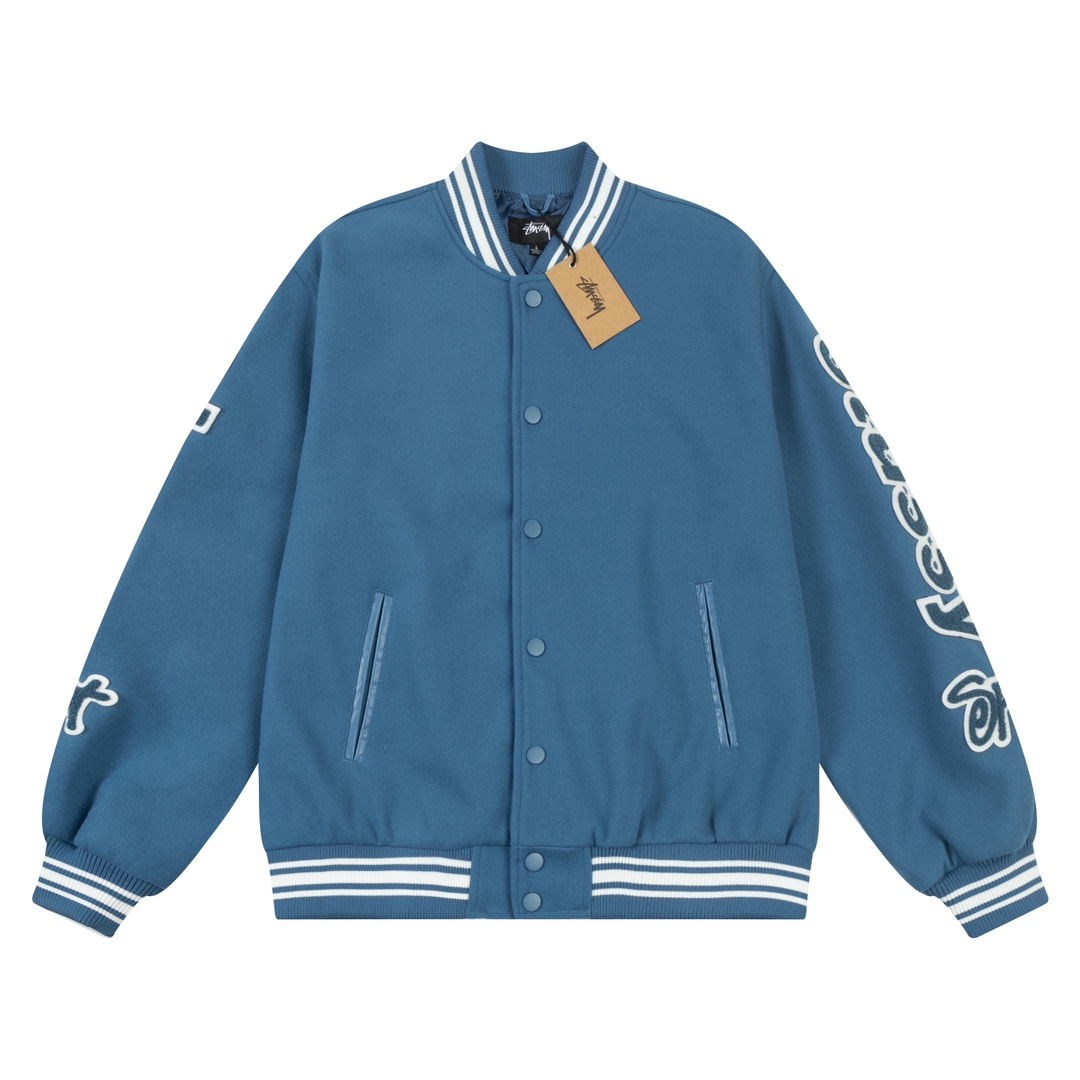 🔥Modelo 548🔥 Nueva chaqueta Stussy con bordado de patrón en las mangas, tejido de lana, tallas M a XXL (nota: no se a…