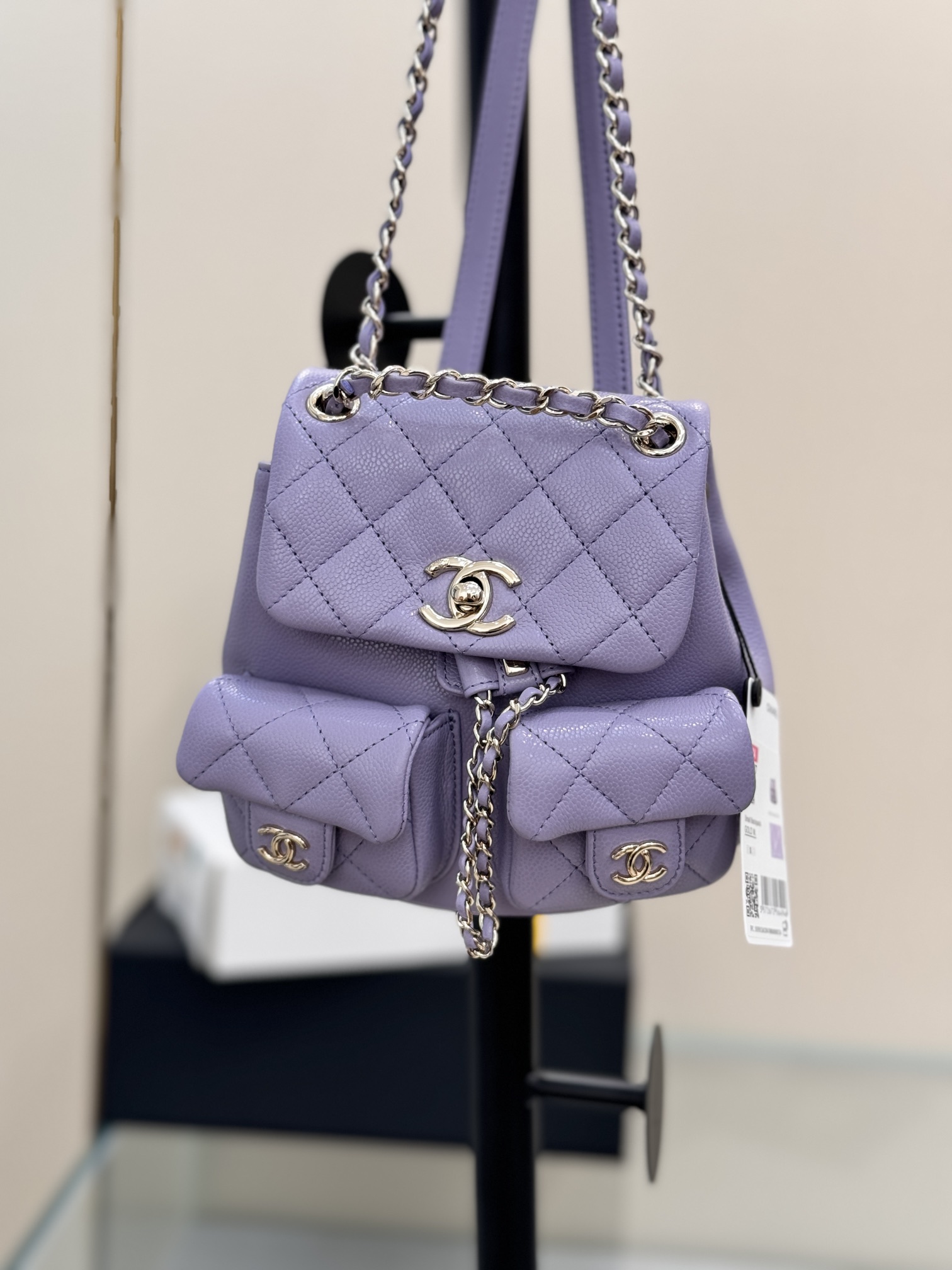 Buy Best High-Quality
 Chanel Duma Bags Backpack Champagne Color Purple Violets Cowhide