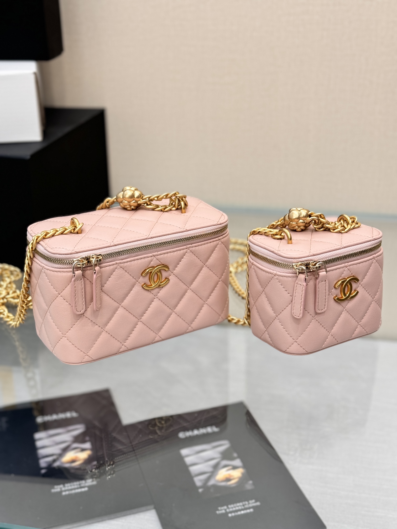 Bolso de caja rosa # Bolso de caja rosa pequeño y delicado estilo Chanel