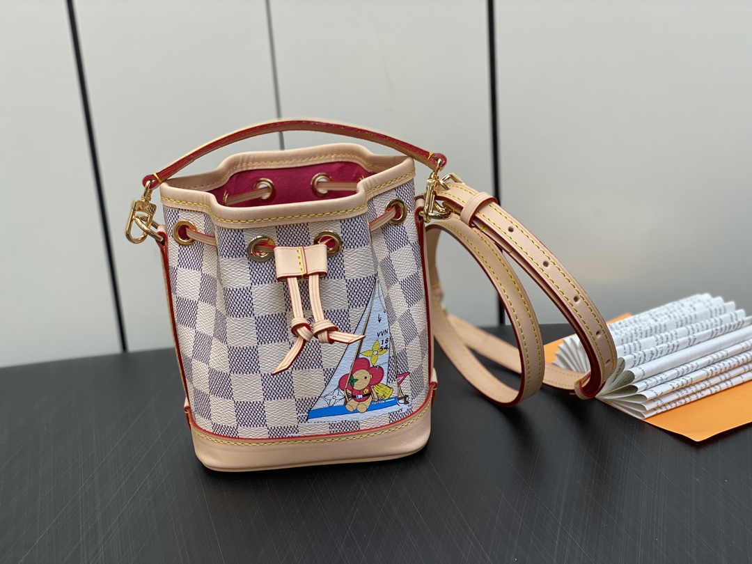 Louis Vuitton LV Nano Noe Bags Handbags White Damier Azur Canvas N40511