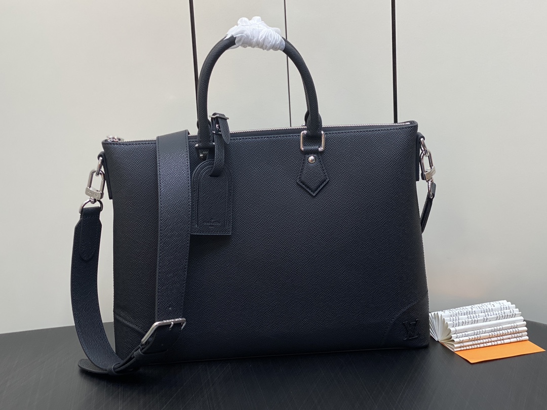 Louis Vuitton Top Purchasing Agent Official Purchasing Agent M30978 Black Full Leather Cross Pattern Briefcase Series SLIM NV Briefcase This Slim