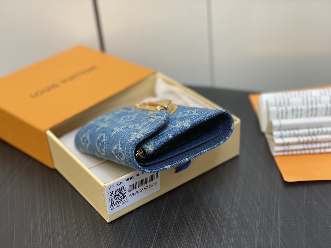 顶级原单M82959蓝色丹宁牛仔翻盖钱包系列Victorine钱夹AmsEnveluff风格的紧凑的Vi