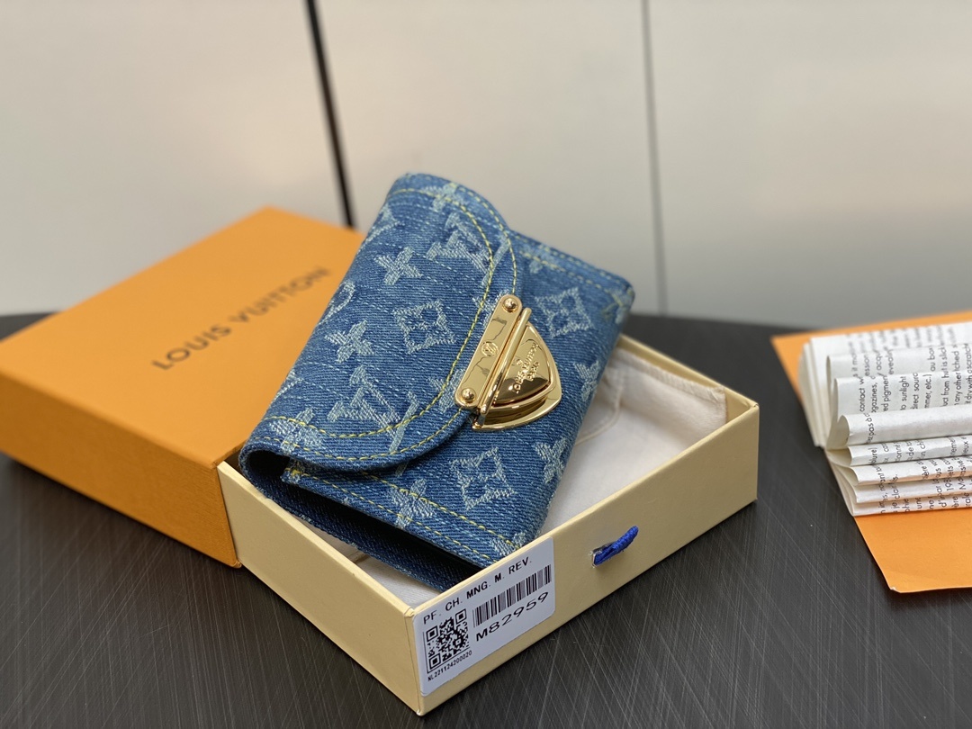 顶级原单M82959蓝色丹宁牛仔翻盖钱包系列Victorine钱夹AmsEnveluff风格的紧凑的Vi