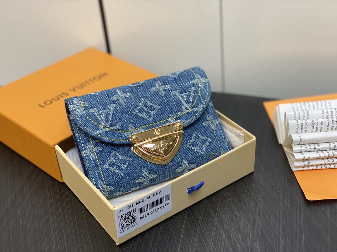 顶级原单M82959蓝色丹宁牛仔翻盖钱包系列Victorine钱夹AmsEnveluff风格的紧凑的Vi