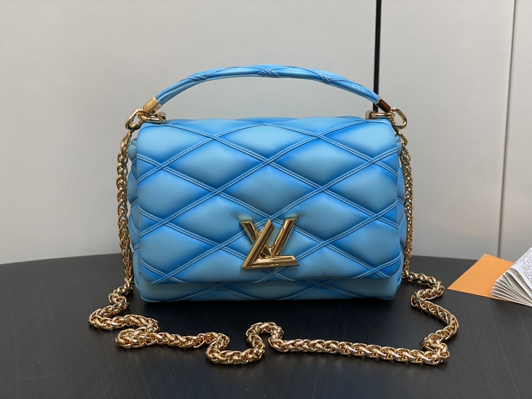 顶级原单M22891蓝色全皮菱格链条包系列GO-14Teist中号手袋M22890本款GO-14中号手袋