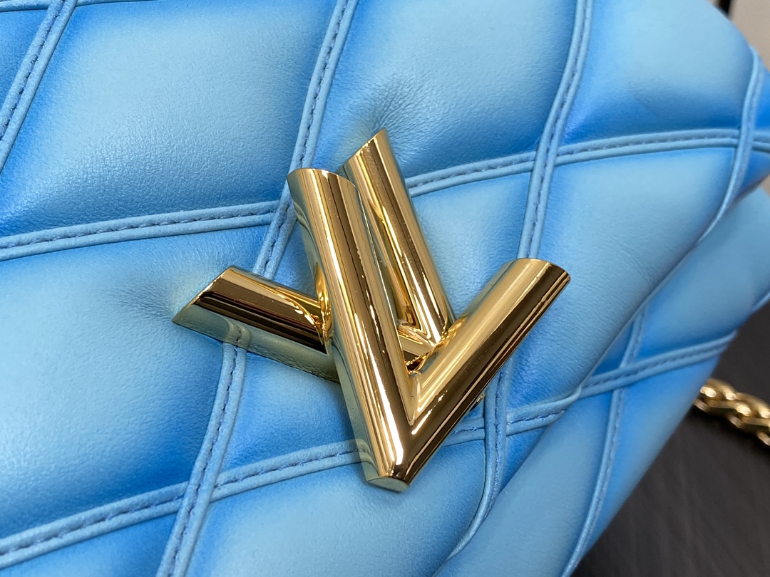 顶级原单M22891蓝色全皮菱格链条包系列GO-14Teist中号手袋M22890本款GO-14中号手袋