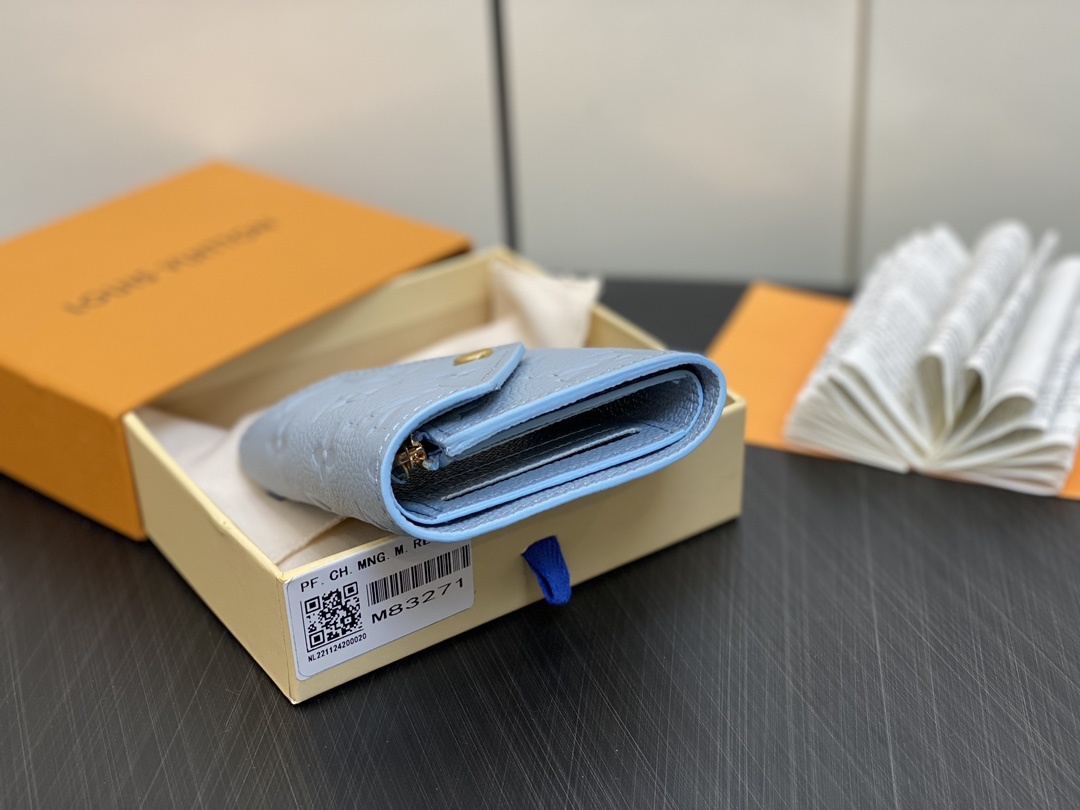 顶级原单M83271浅蓝色全皮压花三张钱包系列Victorine钱夹用柔软的MonogramUnplan