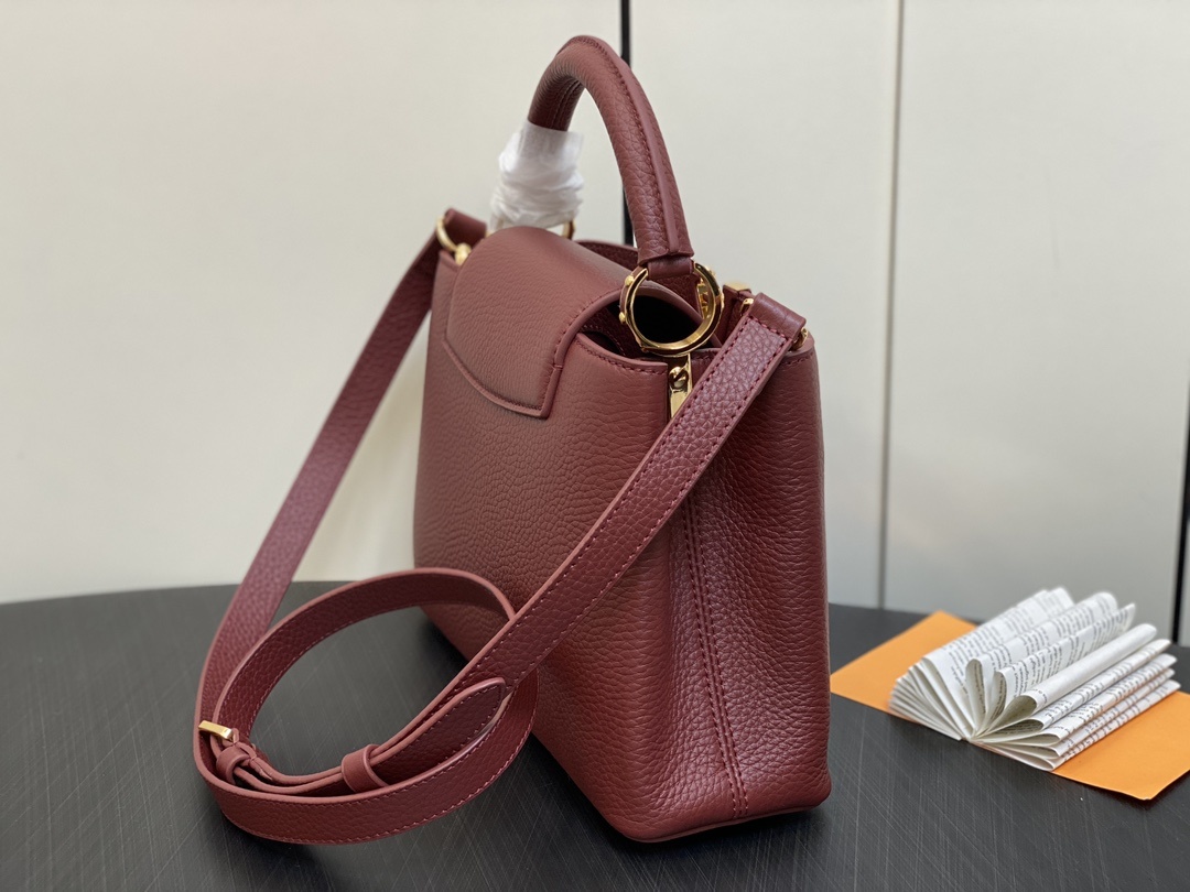 顶级原单M25128紫红色全皮cap那英款系列Capucines小号手袋路易威登为Capucines手袋