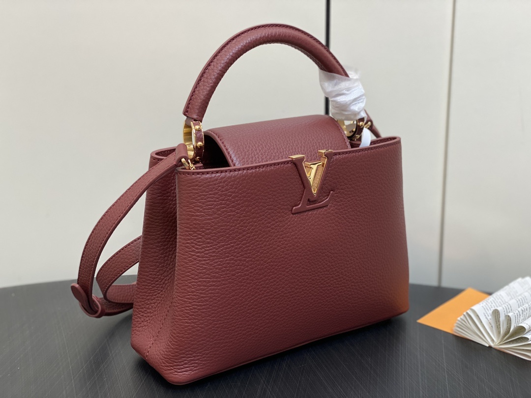 顶级原单M25128紫红色全皮cap那英款系列Capucines小号手袋路易威登为Capucines手袋