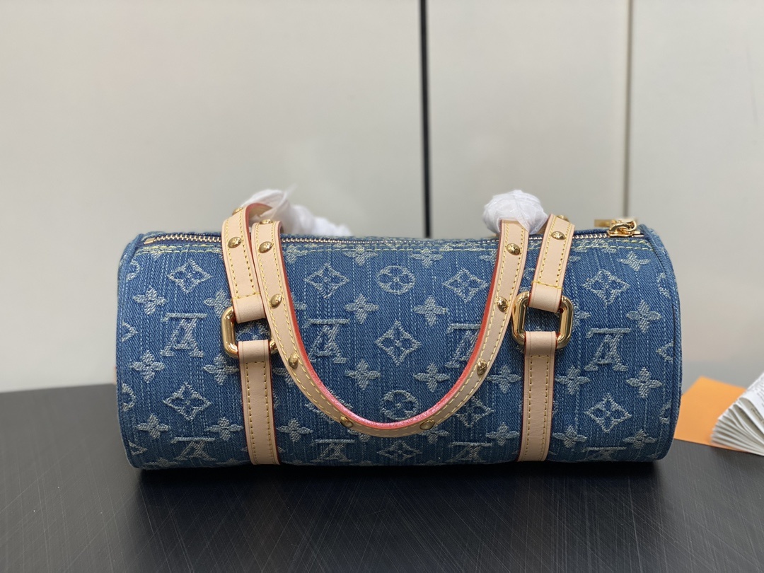 顶级原单M46830蓝色丹宁牛仔圆筒包圆鼓包系列PapillonDenimBleu子母手袋本款Papil