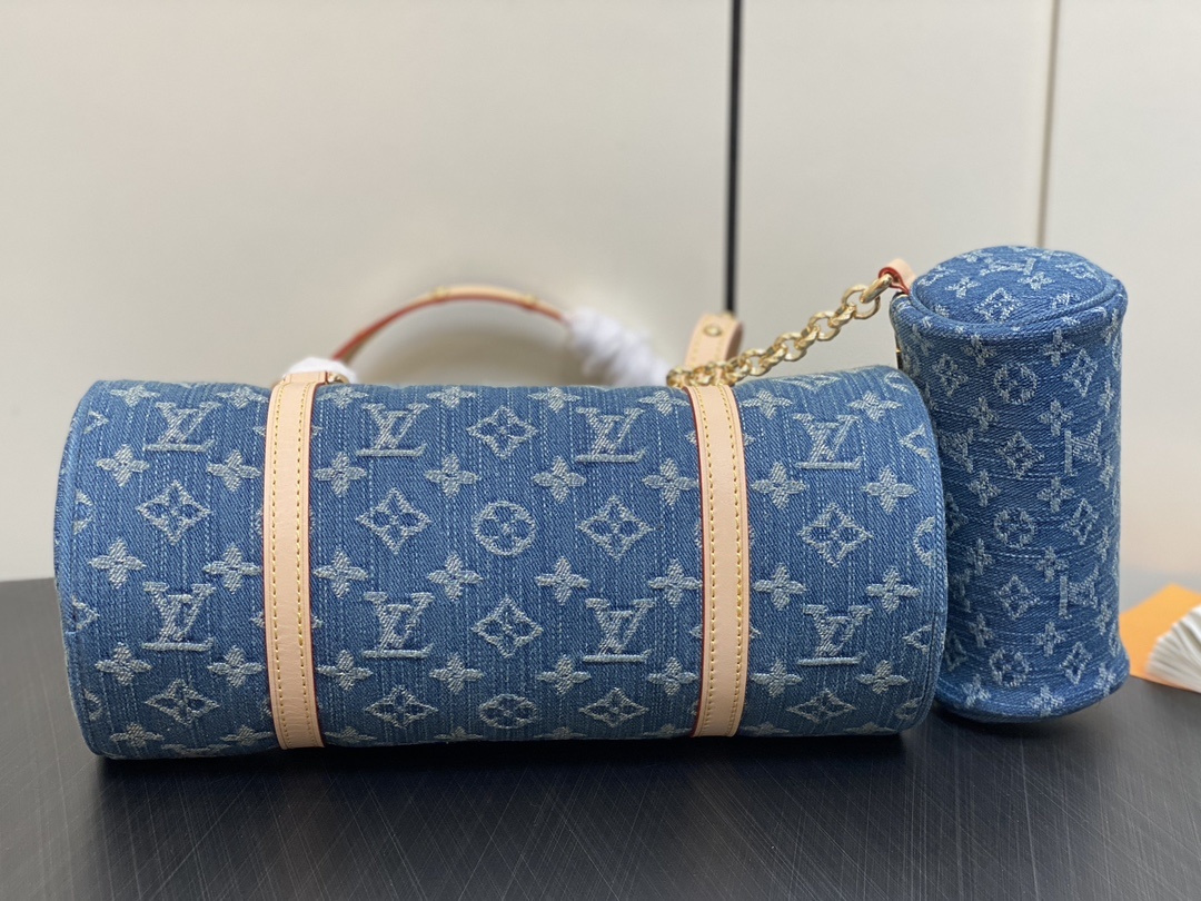 顶级原单M46830蓝色丹宁牛仔圆筒包圆鼓包系列PapillonDenimBleu子母手袋本款Papil