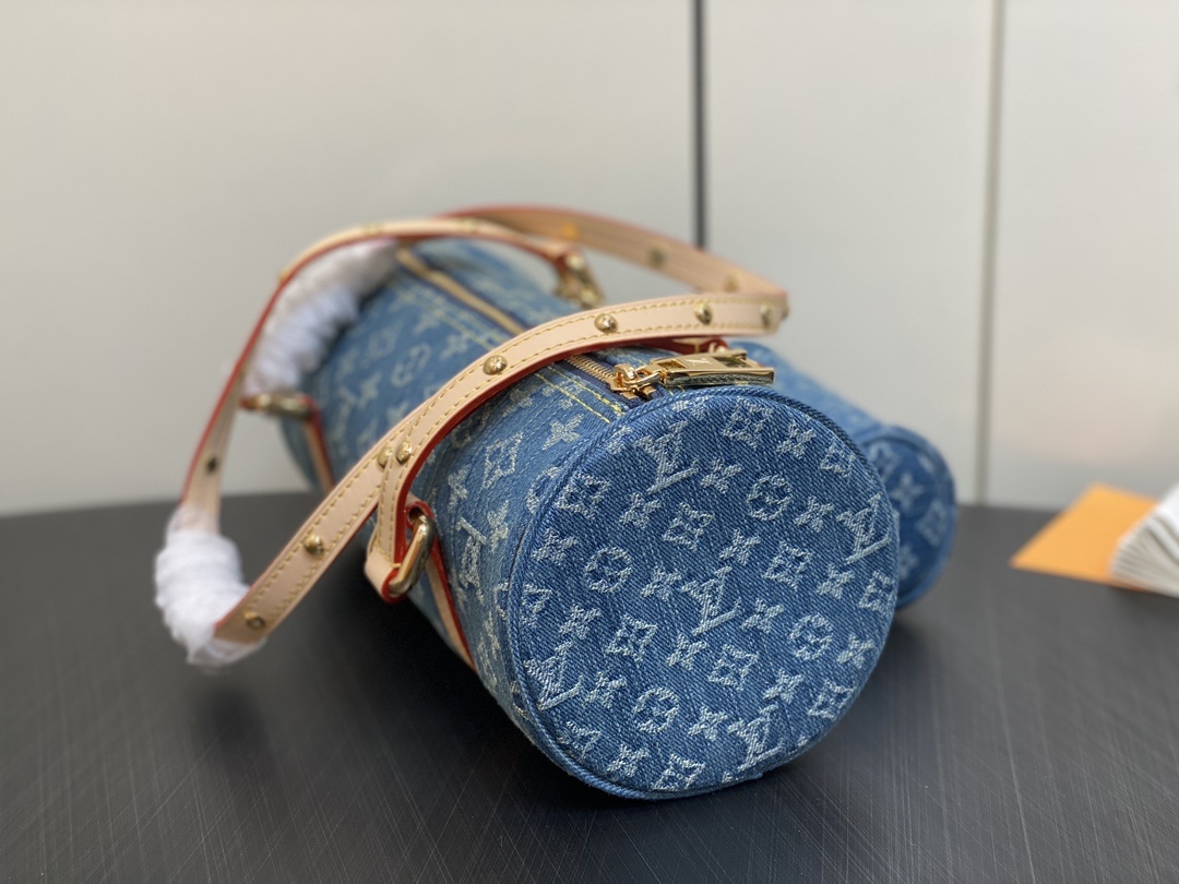 顶级原单M46830蓝色丹宁牛仔圆筒包圆鼓包系列PapillonDenimBleu子母手袋本款Papil