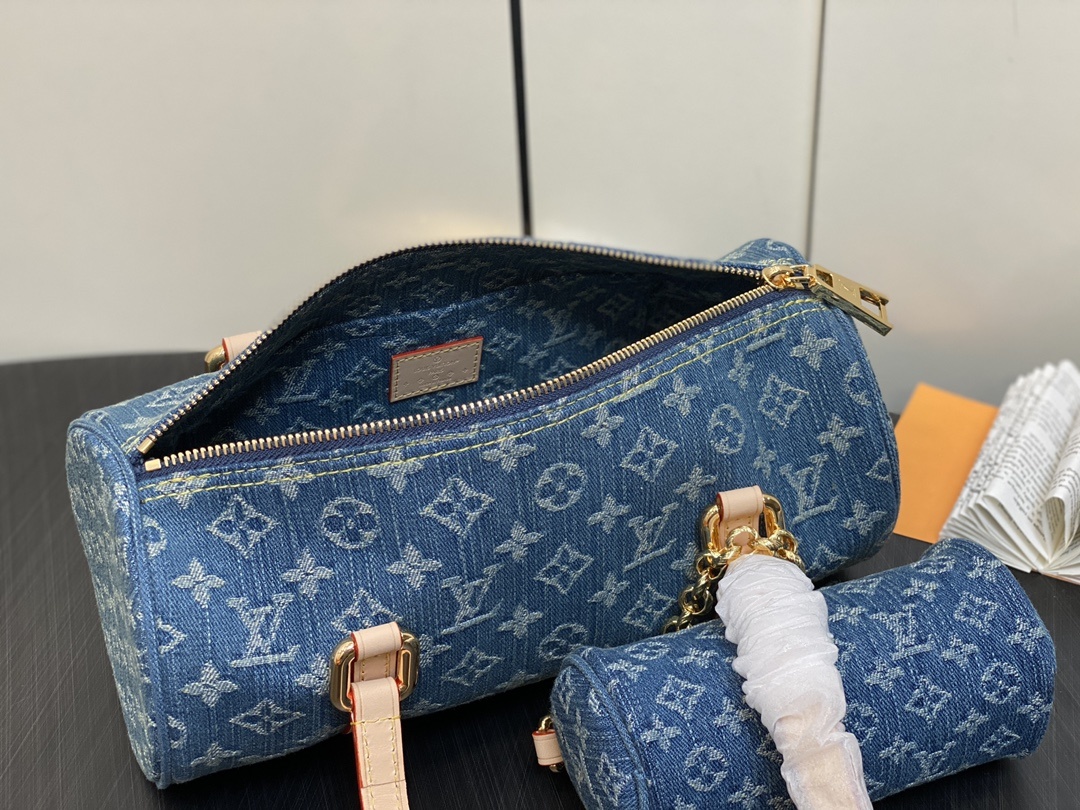 顶级原单M46830蓝色丹宁牛仔圆筒包圆鼓包系列PapillonDenimBleu子母手袋本款Papil