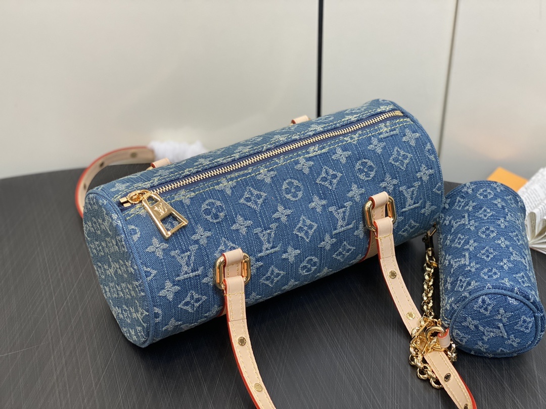 顶级原单M46830蓝色丹宁牛仔圆筒包圆鼓包系列PapillonDenimBleu子母手袋本款Papil