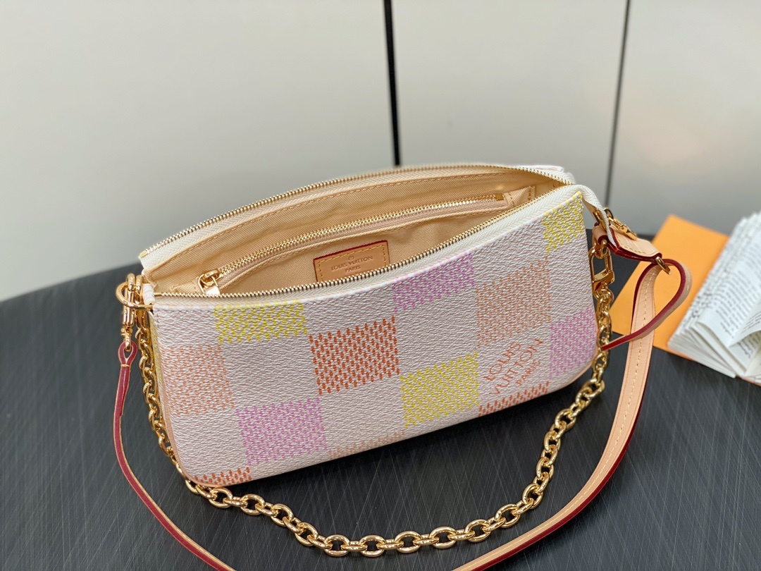 顶级原单N40642粉色格子麻将包系列POCHETTEACCESSOIRES手袋本款PochetteAc