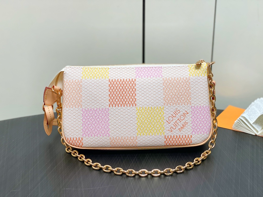 顶级原单N40642粉色格子麻将包系列POCHETTEACCESSOIRES手袋本款PochetteAc