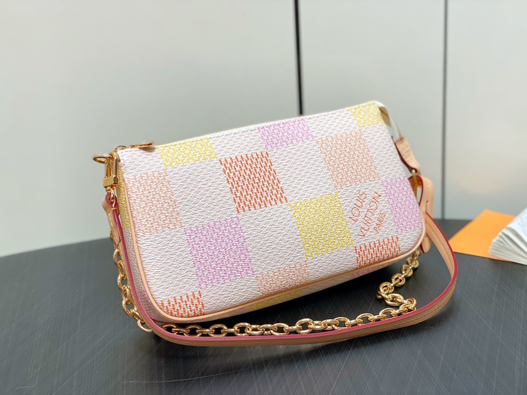 顶级原单N40642粉色格子麻将包系列POCHETTEACCESSOIRES手袋本款PochetteAc
