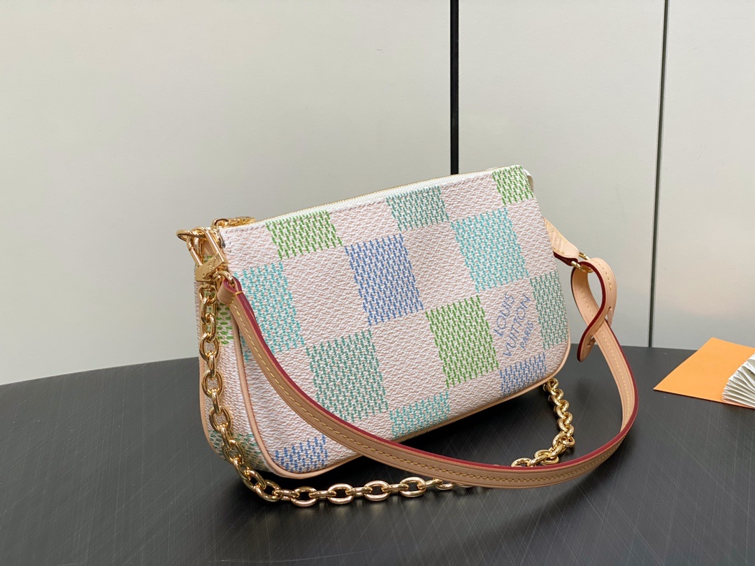 顶级原单N40642浅蓝格子麻将包系列POCHETTEACCESSOIRES手袋本款PochetteAc