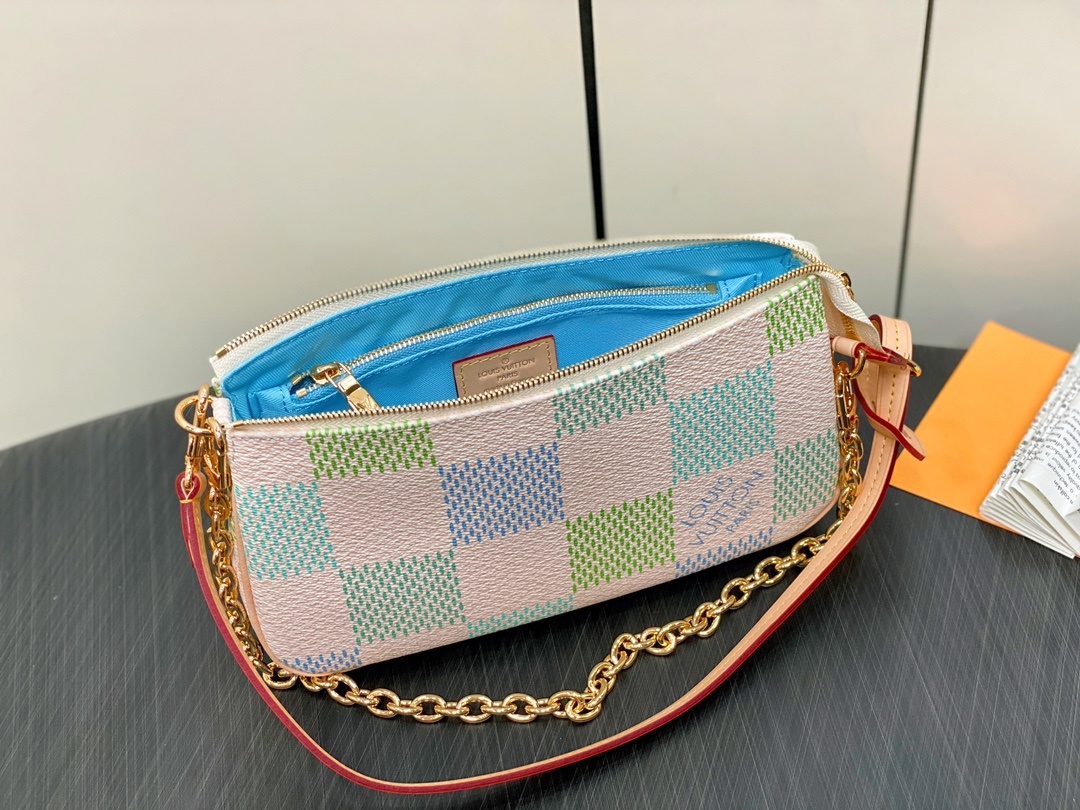 顶级原单N40642浅蓝格子麻将包系列POCHETTEACCESSOIRES手袋本款PochetteAc