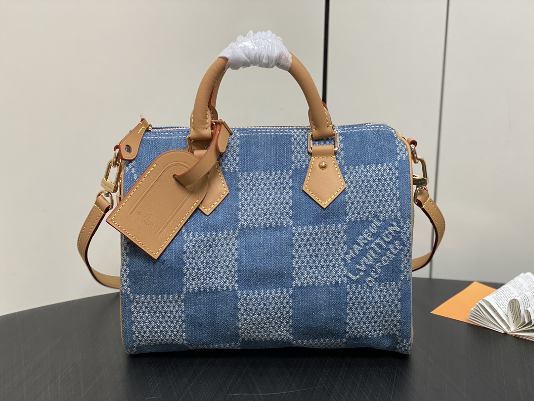 Louis Vuitton LV Keepall Tassen handtassen Blauw Borduurwerk Canvas Denim Vintage M40700