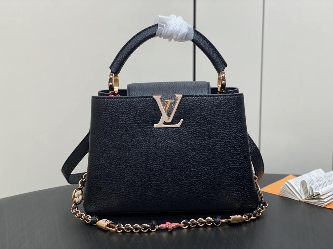Louis Vuitton LV Capucines Bolsos de mano Negro Pulido Taurillon Cadena M23950
