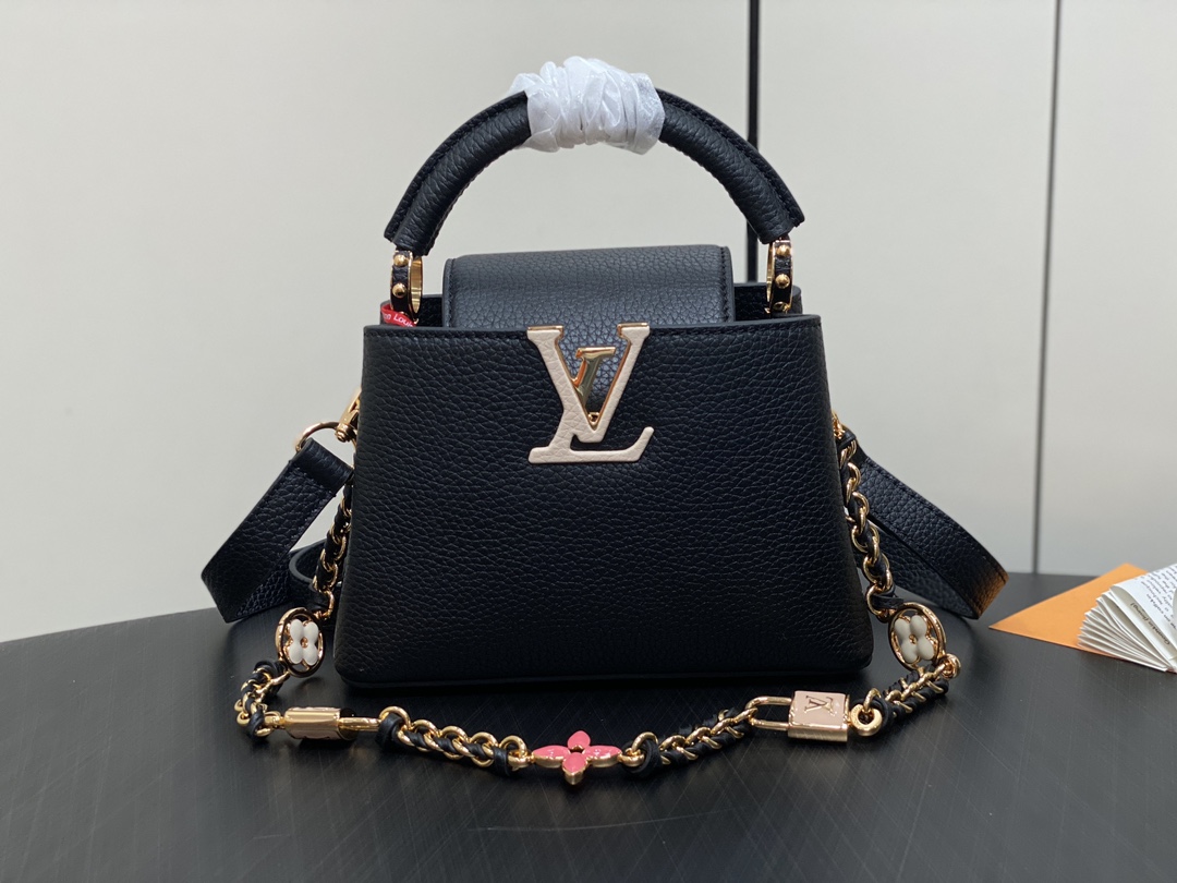Louis Vuitton LV Capucines 1: 1
 Bolsos de mano Réplica de alta calidad Negro Tejido Cadena M23950