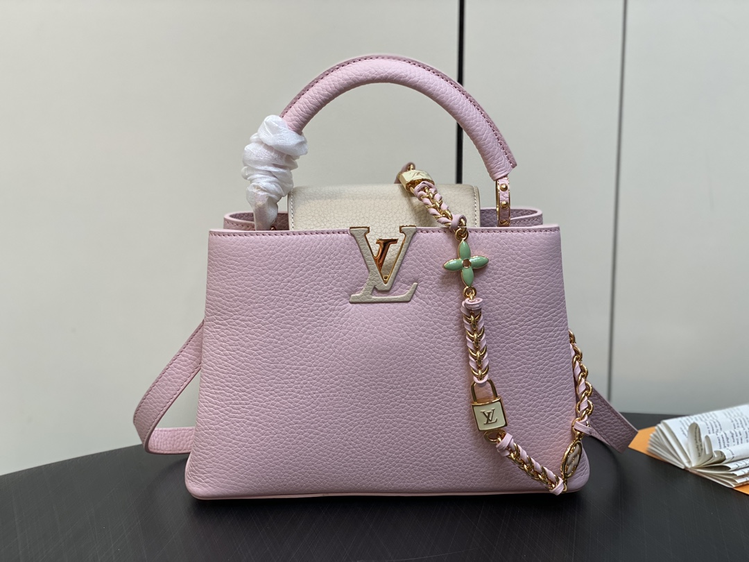 Louis Vuitton LV Capucines Bolsos de mano Rosa Blanco Pulido Taurillon Cadena M23950