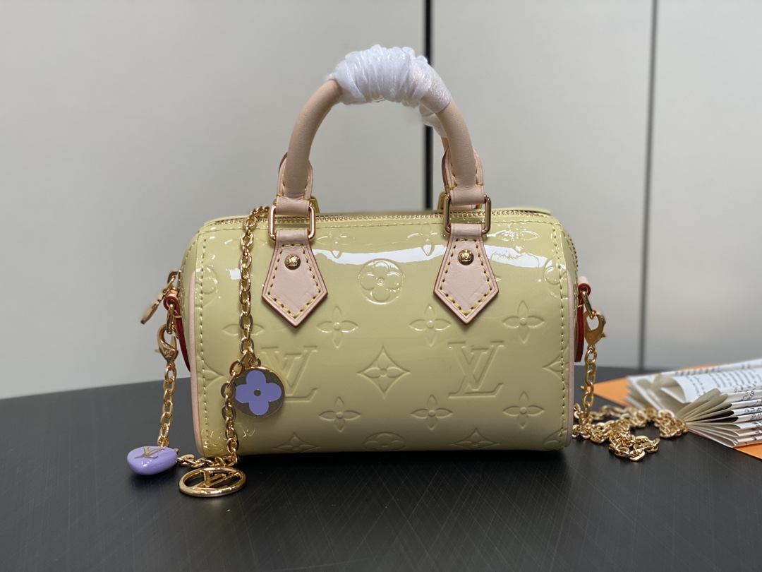 Louis Vuitton LV Speedy Bolsos de mano Bolsos de viaje Oro Rojo Rosas Amarillo Monogram Vernis Laca Cadena M83000