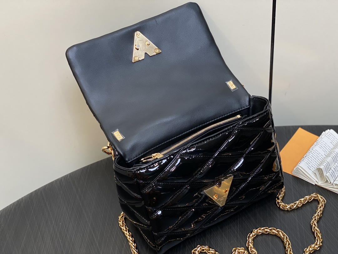 顶级原单M22891黑色漆皮全皮菱格链条包系列GO-14Teist中号手袋M23045M22890本款G