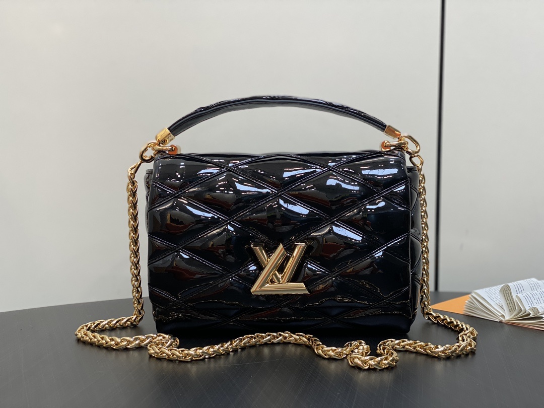 顶级原单M22891黑色漆皮全皮菱格链条包系列GO-14Teist中号手袋M23045M22890本款G