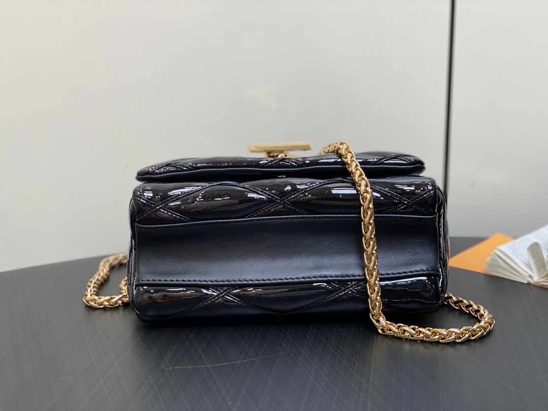 顶级原单M22891黑色漆皮全皮菱格链条包系列GO-14Teist中号手袋M23045M22890本款G