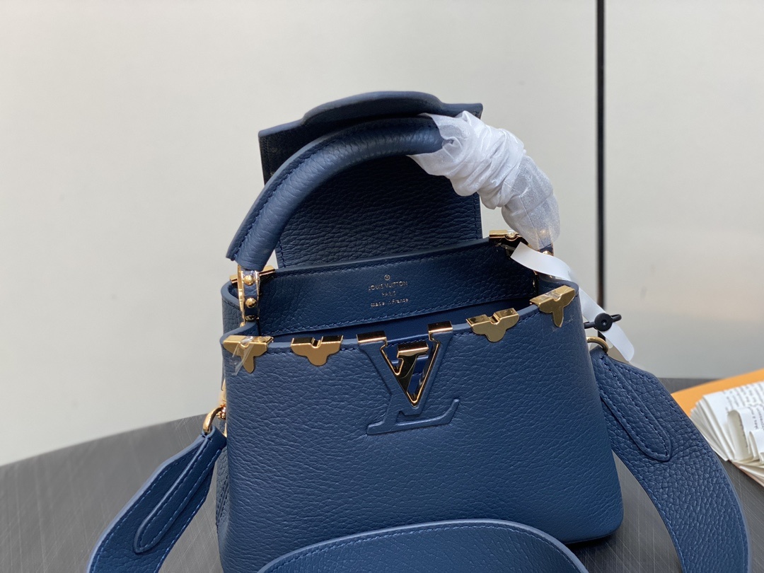 顶级原单M24567深蓝色花冠全皮cap那英款系列Capucines迷你手袋本款CapucinesFlo